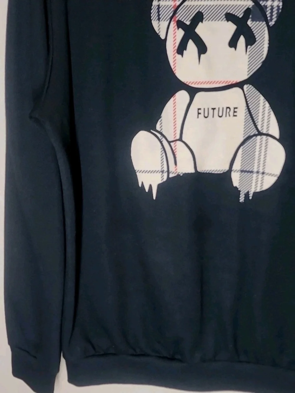 SHEIN Black Crewneck Sweater with White Teddy Graphic